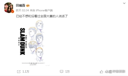 田曦薇评《灌篮高手》：不想和没看过的人说话，评论区：你谁啊(田曦薇的剧待开机)
